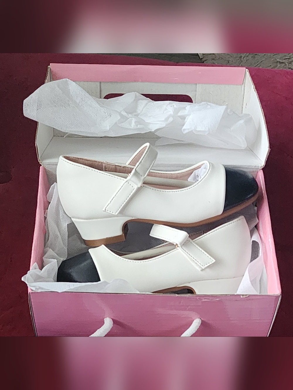 Classic White Mary Jane Heels with Black Cap Toe Size 9 Toddler